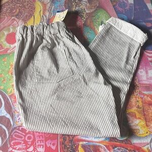 Striped Cotton Blend Lounge Crop Pants Off White & Gray. Made in Italy